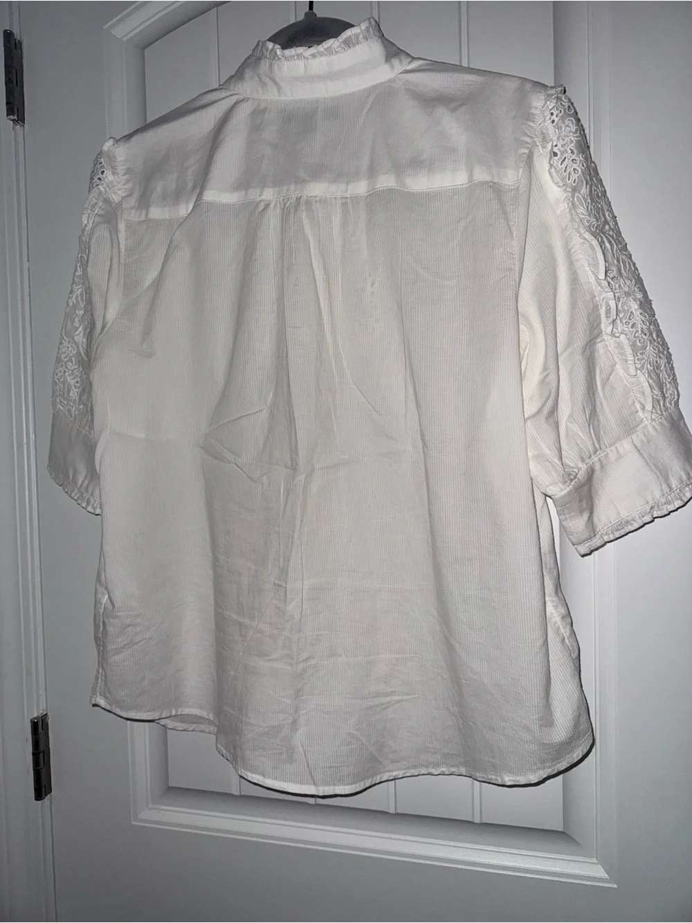 J.Crew White Embroidered Eyelet Ruffle Blouse Size M